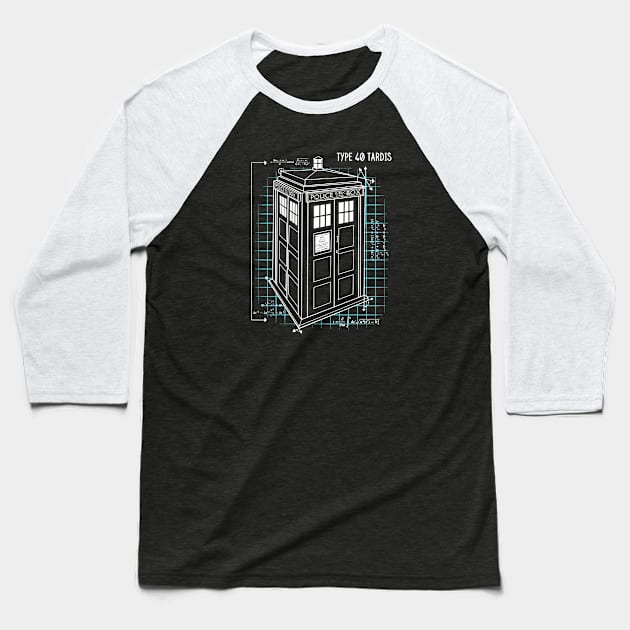 TARDIS Schematic Baseball T-Shirt by DesignedbyWizards